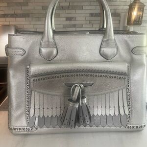 Burberry Silver Borque Banner Satchel with Structured Design